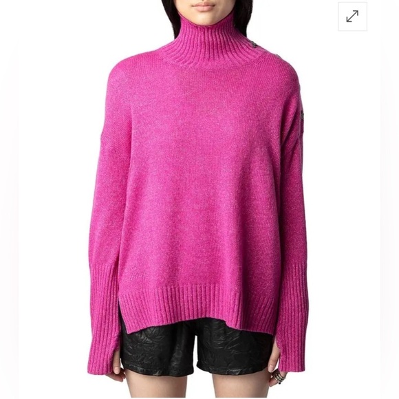 Zadig and Voltaire Alma Cashmere Wool Button Shoulder Sweater - Clematis size S - Picture 1 of 13